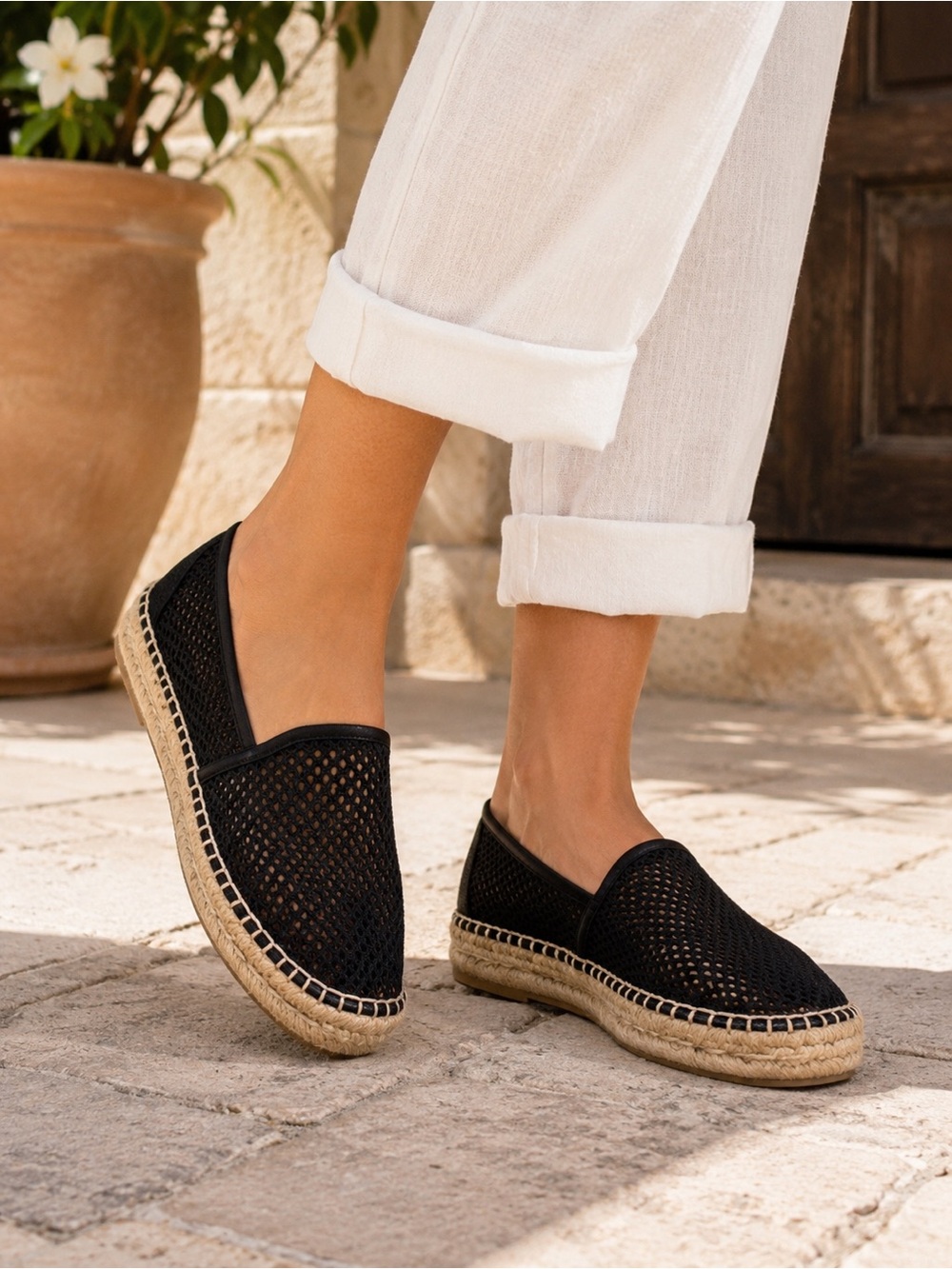 Steve Madden Batwalk Black Mesh Espadrille Platform Loafers Women’s 9.5